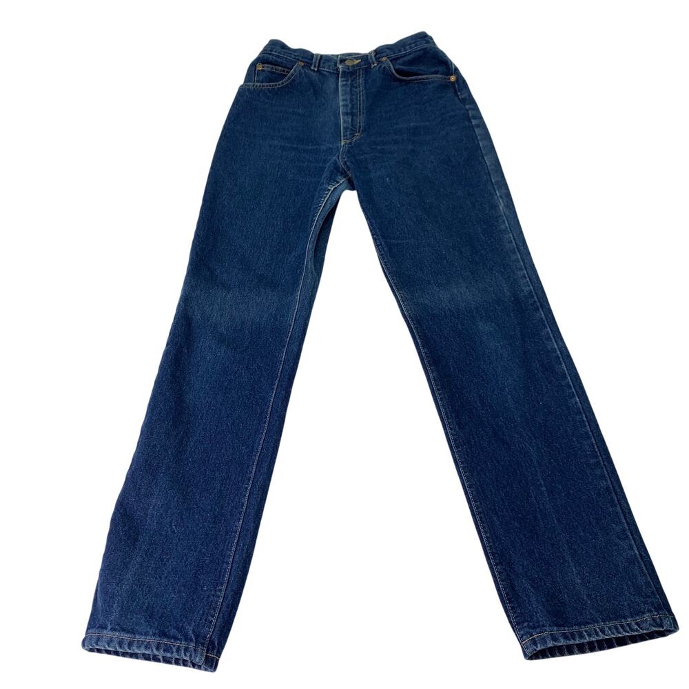 VTG Lee Jeans Juniors Sz 11 Regular Blue Cotton Denim Jeans Tapered Leg 80s 90s